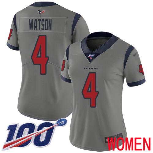 Houston Texans Limited Gray Women Deshaun Watson Jersey NFL Football #4 100th Season Inverted Legend